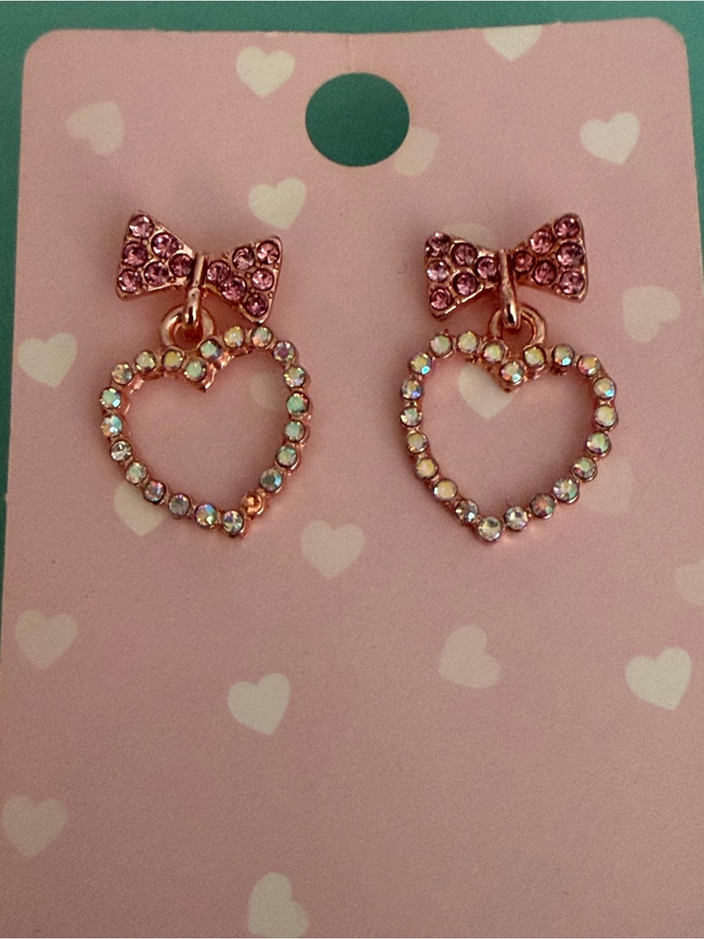 Crystal Bow & Heart Earrings